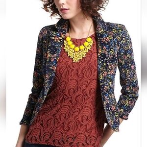 Anthropologie Corduroy Floral Print Blazer Jacket Women's Multi Color‎  Size 2